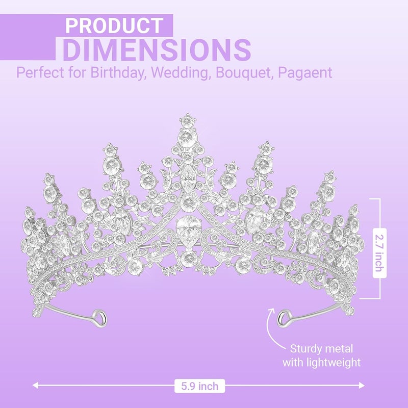 Queenship Tiara Crown for Women, Queen Tiara for Birthday Prom Bridal Party Custome Silver - Image 2